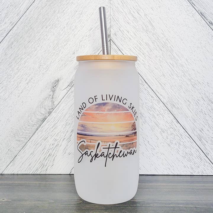 Land Of living Skies SUNSET Frosted Glass Can W Bamboo Lid for wholesale by DIYxe