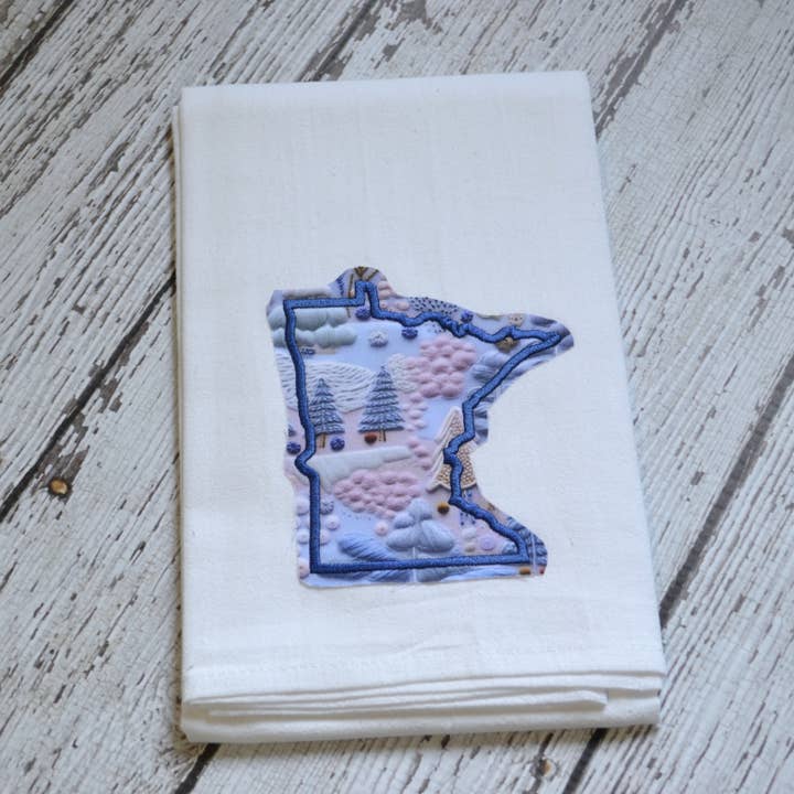 SewMuchMoreStore - Wholesale Tea Towel - LIMITED Winter Trees State Towel Embroidered-Raggy edge4