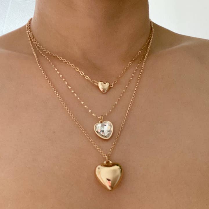 Ellison+Young - Wholesale Jewelry Set - Triple Heart Pendant Necklace Set Of 3