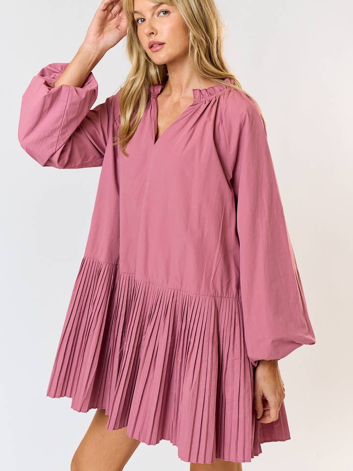 MAUVE ILD4773 PUFF LONG SLEEVE DRESS WITH BOTTOM PLEAT for wholesale on Faire