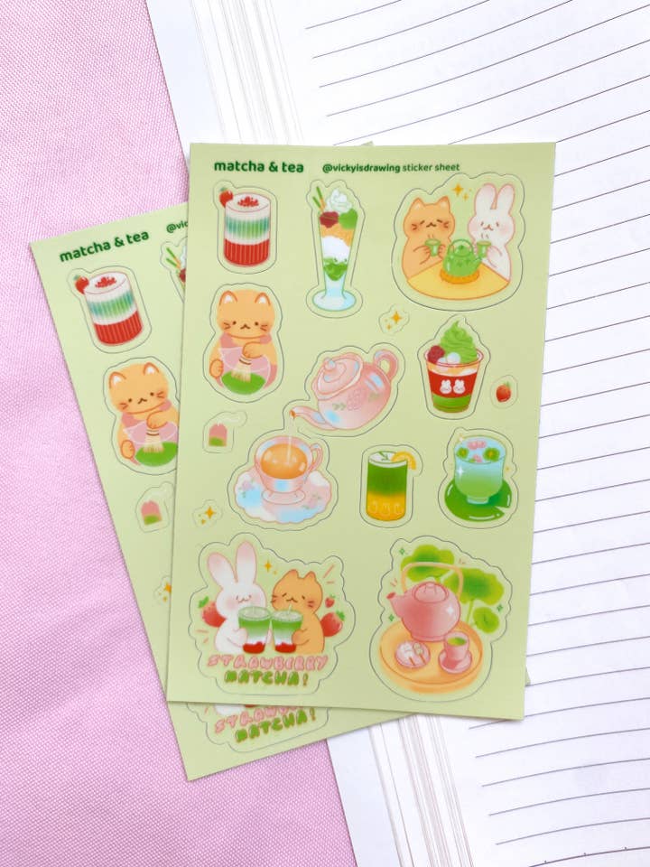 Matcha sticker sheet for wholesale by vickyisdrawing