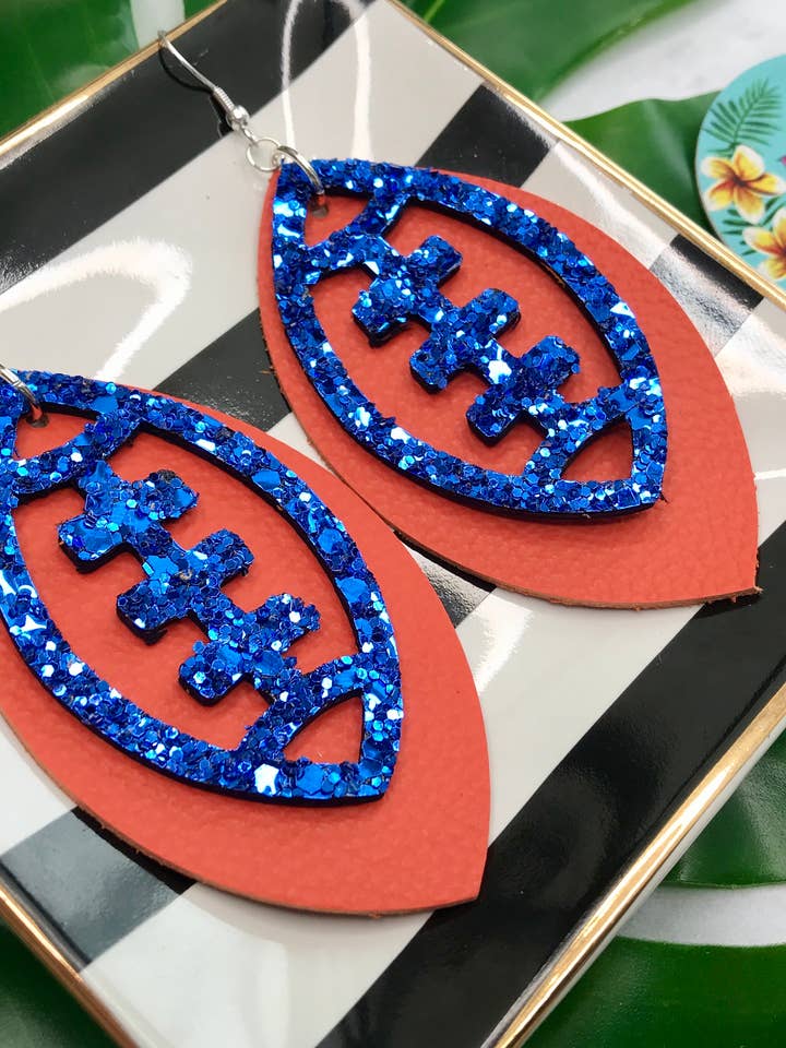 Blue and Orange Football Genuine Leather for wholesale by FL Girl Designs