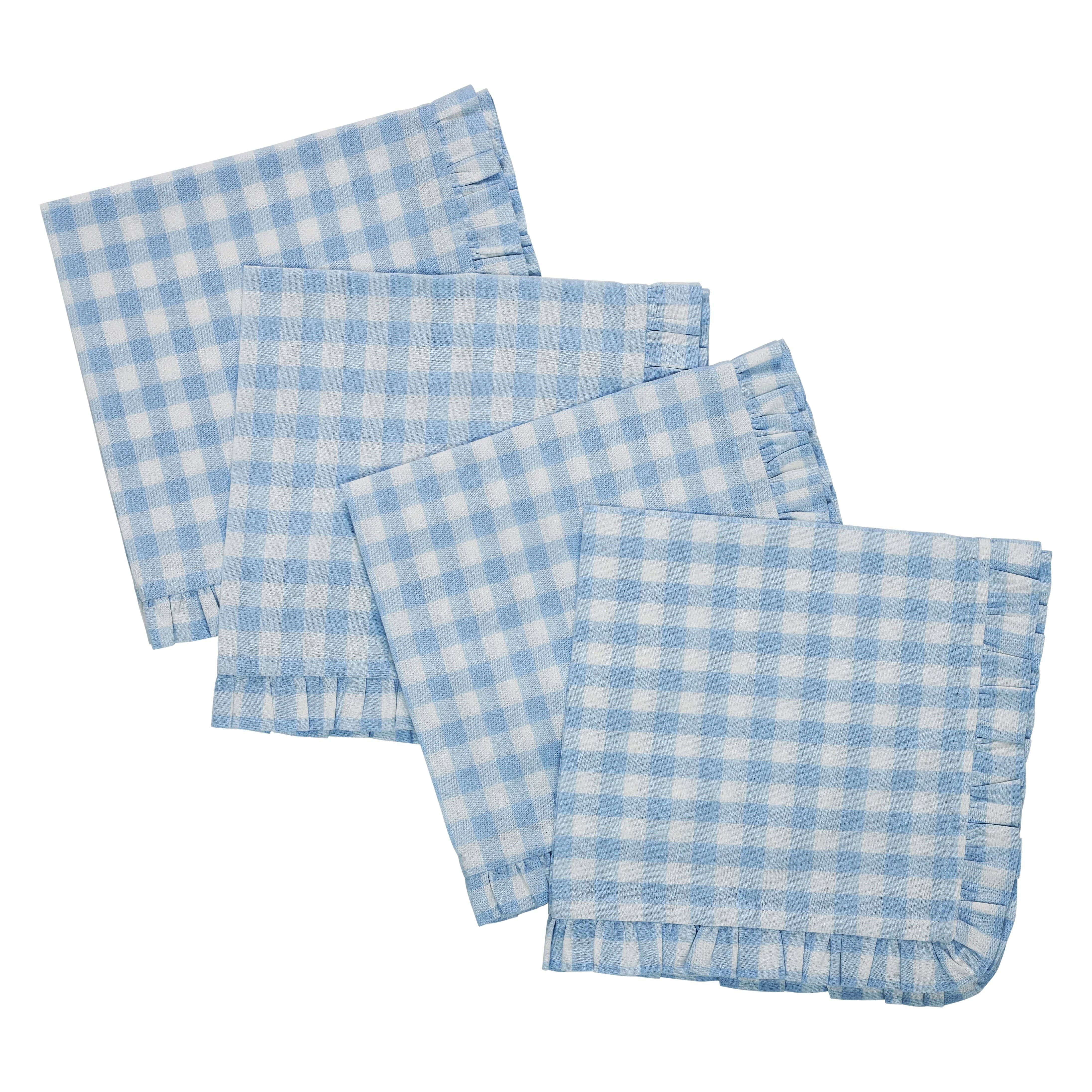 Trudie - Wholesale Dinner & Cloth Napkin - Blue Gingham Ruffled Dinner Napkin - Set of 41