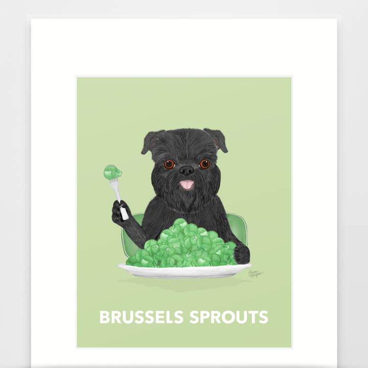 Brussels Griffon Dog Art Print, Brussels Sprouts, Black for wholesale by Laura Bergsma Studio