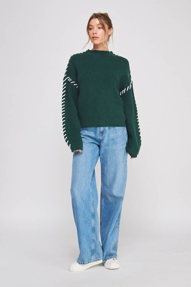 Allie Rose - Wholesale Knit Sweater - Women's - Lofty mock neck sweater w contrast stitch detail11