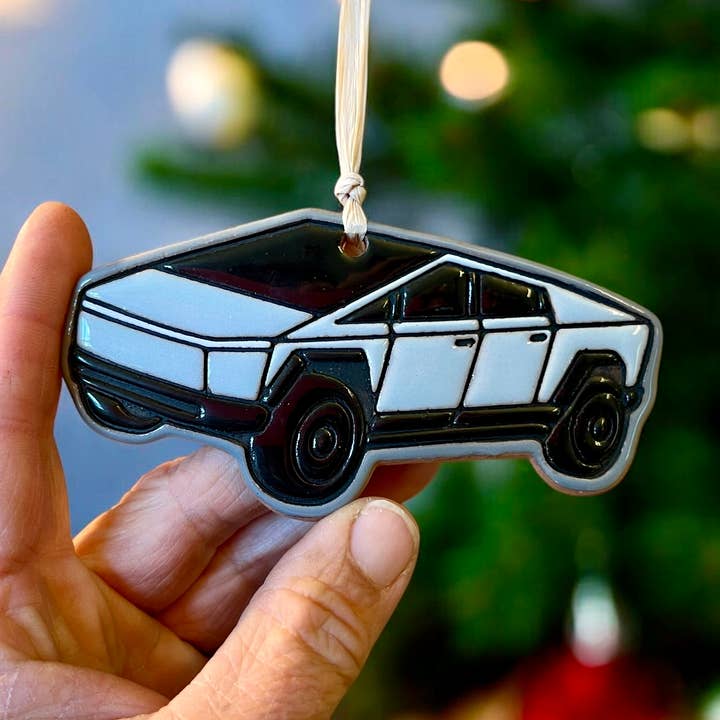 Tesla Cybertruck Artisanally Crafted Ornament for wholesale by Little Clay Hen