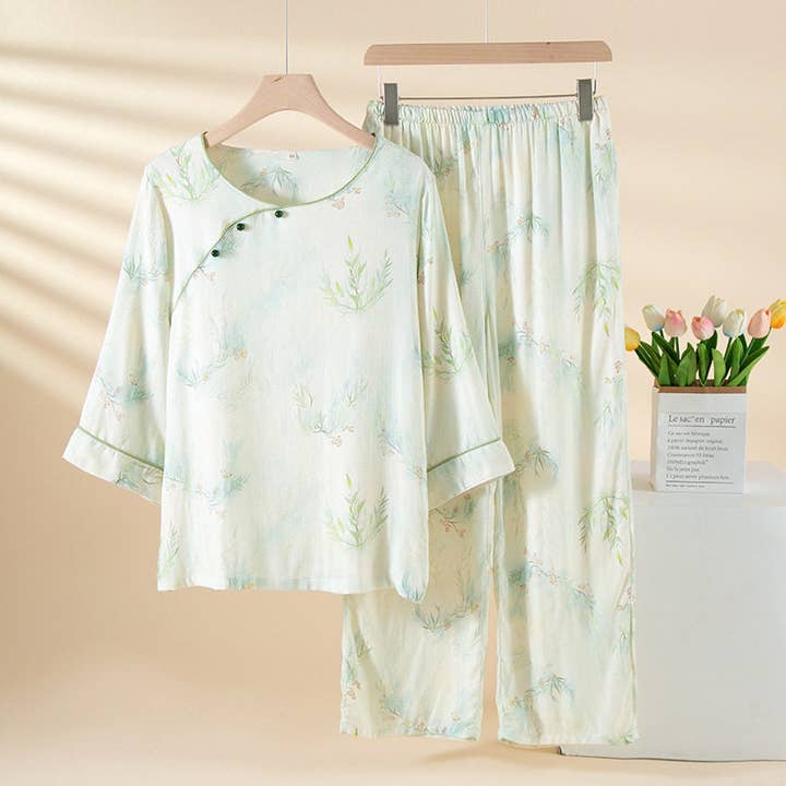 Bamboo Fiber Chinese Style Long Sleeve Pajamas Set for wholesale by Plush Looks