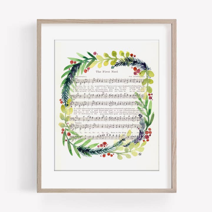 „The First Noel“ Aquarell-Weihnachtslied-Druck, 8x10“ für den Großhandel von Marydean Draws