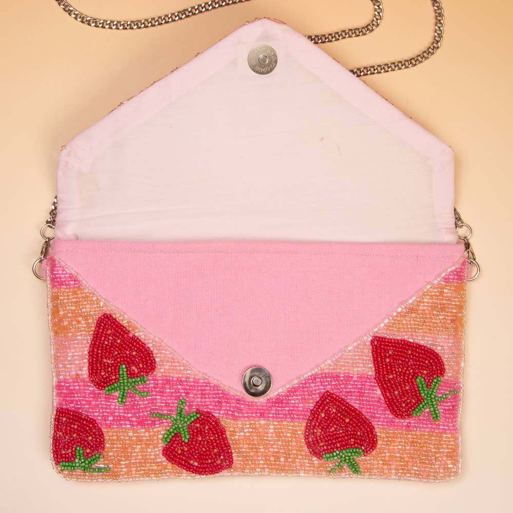 SP Sophia Collection - Wholesale Clutch Bag - Women's - Handmade Seed Bead Strawberry Clutch with Detachable Chain1