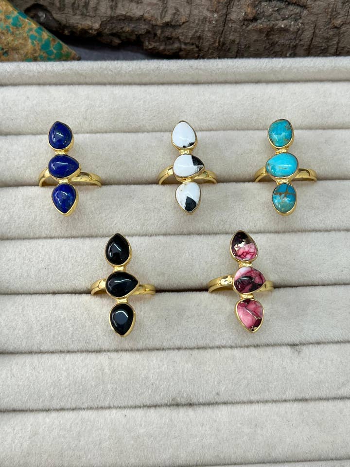 “The Golden Collection” Natural Multi Stone Adjustable Ring for wholesale by Nizhonitradersllc