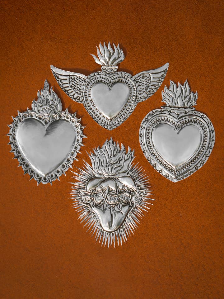 Valentine's Day Folk Art Handmade Embossed Aluminum Hearts for wholesale by Anosty