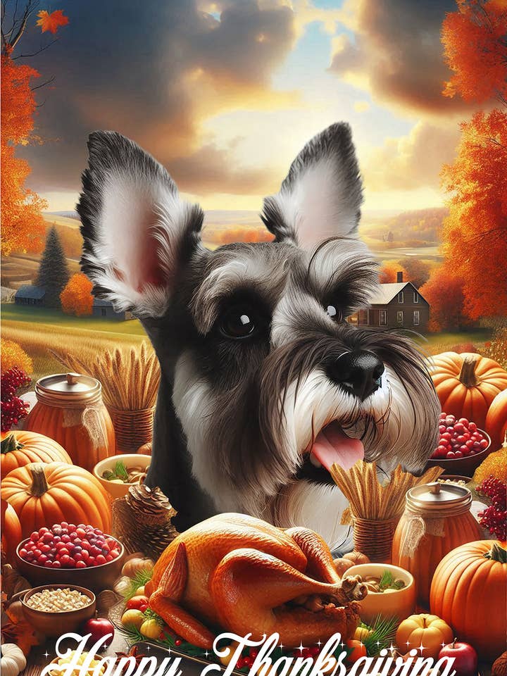 Schnauzer Grey Cropp - Thanksgiving House Flag for wholesale by Best of Breed Products