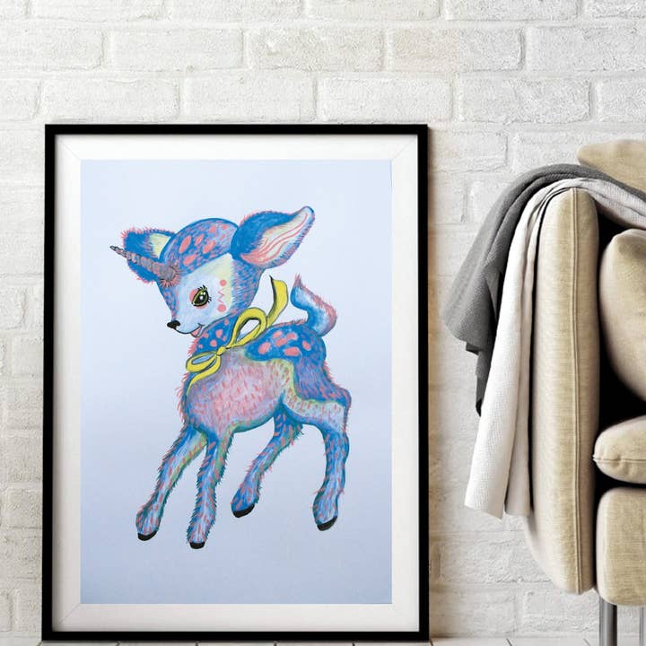 Unicorn Fawn Blue Original Painting illustration Msdre Art for wholesale by Msdre