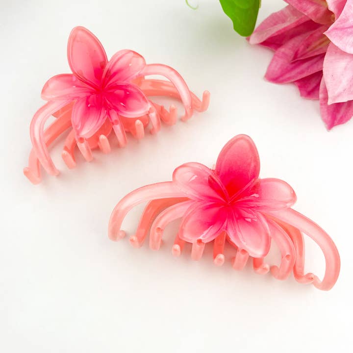 Pink Plumeria Flower Plant Acetate Hair Claw Clip for wholesale on Faire3