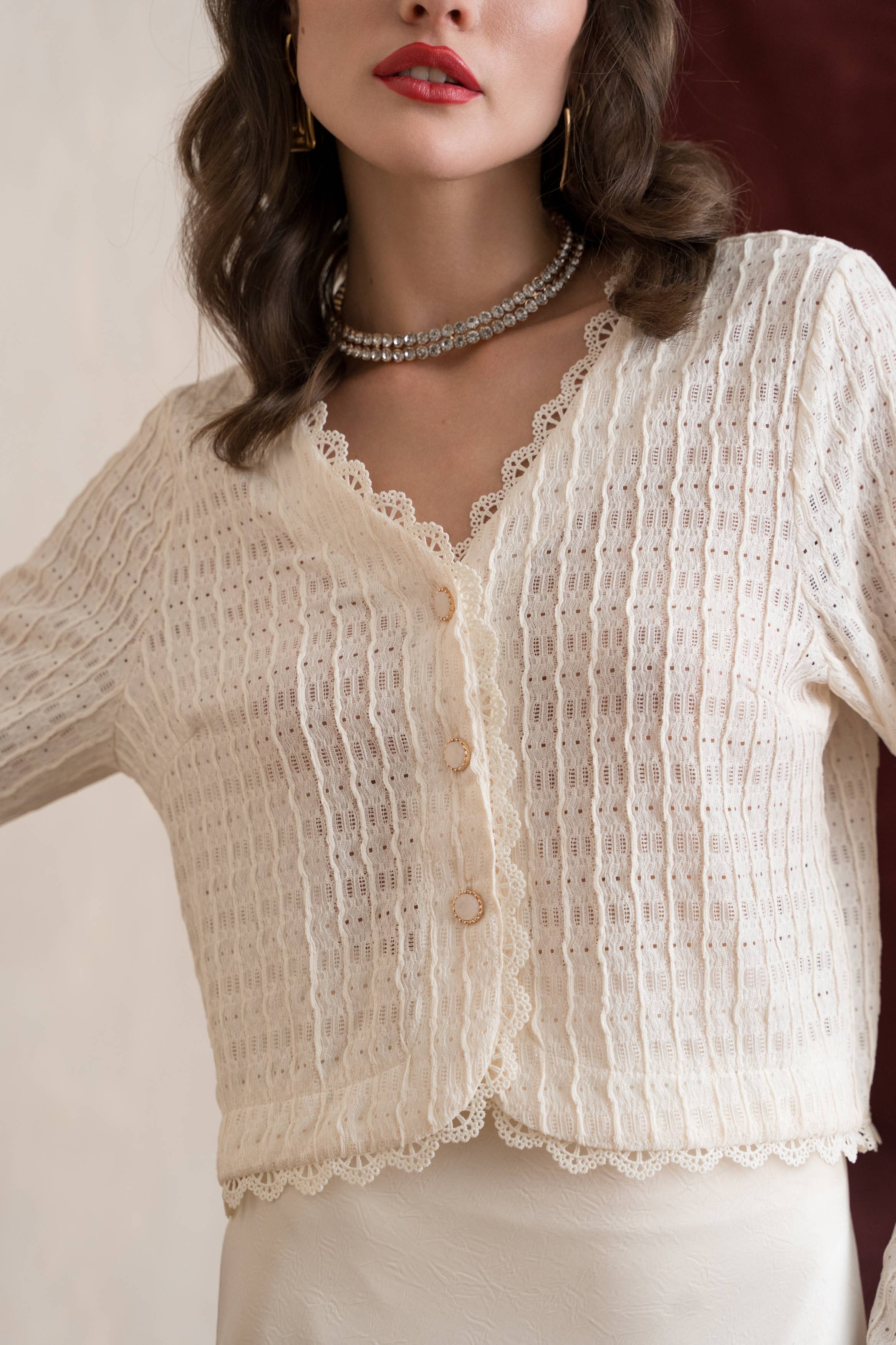 LULUMARY - Wholesale Blouse - Women's - Textured cropped blouse CH235A12