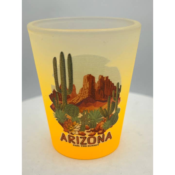 7 Star - Wholesale Shot Glass - "Arizona" Scenic Colorful Frosted Shot Glass 2 oz Mix Colors