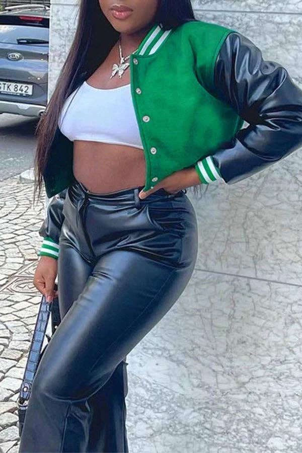 MB Fashion Wholesale - Wholesale Varsity/Baseball Jacket - Women's - MB FASHION CROPPED BUTTON DOWN JACKET 6466R6