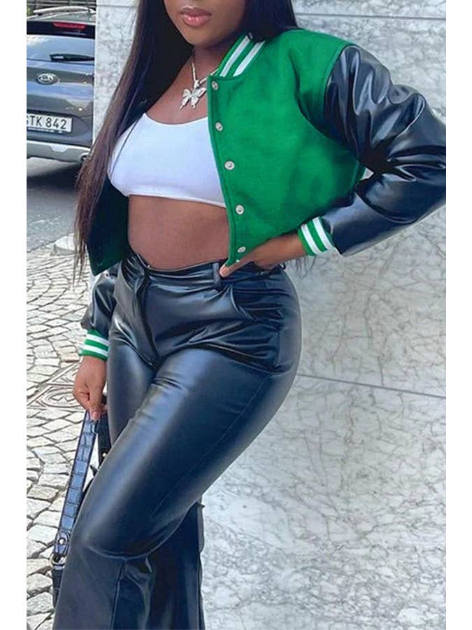 MB Fashion Wholesale - Wholesale Varsity/Baseball Jacket - Women's - MB FASHION CROPPED BUTTON DOWN JACKET 6466R6