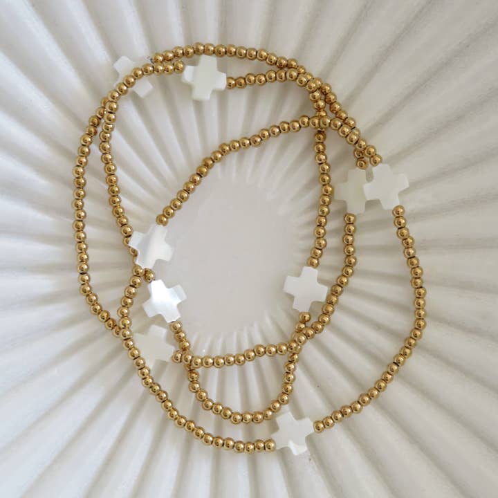 Faith Cross Perla Beaded Waterproof Non-Tarnish Bracelets for wholesale by Curated By Suarez
