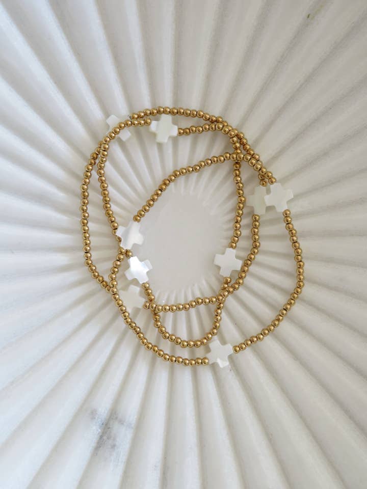 Faith Cross Perla Beaded Waterproof Non-Tarnish Bracelets for wholesale by Curated By Suarez