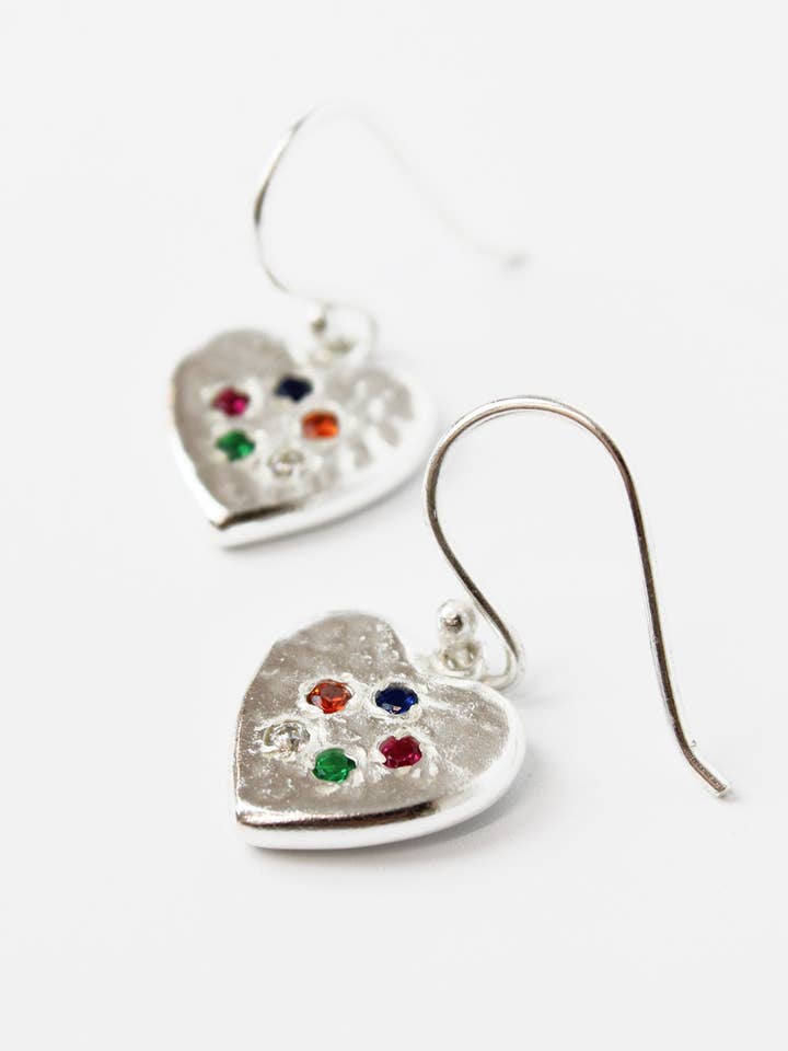 SILVER HEART GEM STUDDED HOOK EARRINGS for wholesale by My Doris