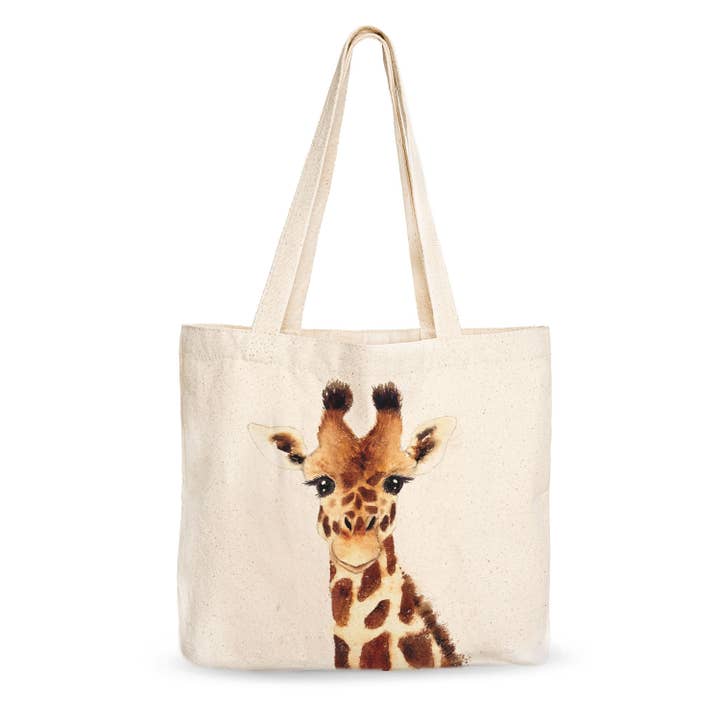 Giraffe Large Canvas Tote Bag Original Watercolor Animal Art for wholesale by Todo Bien Design Inc
