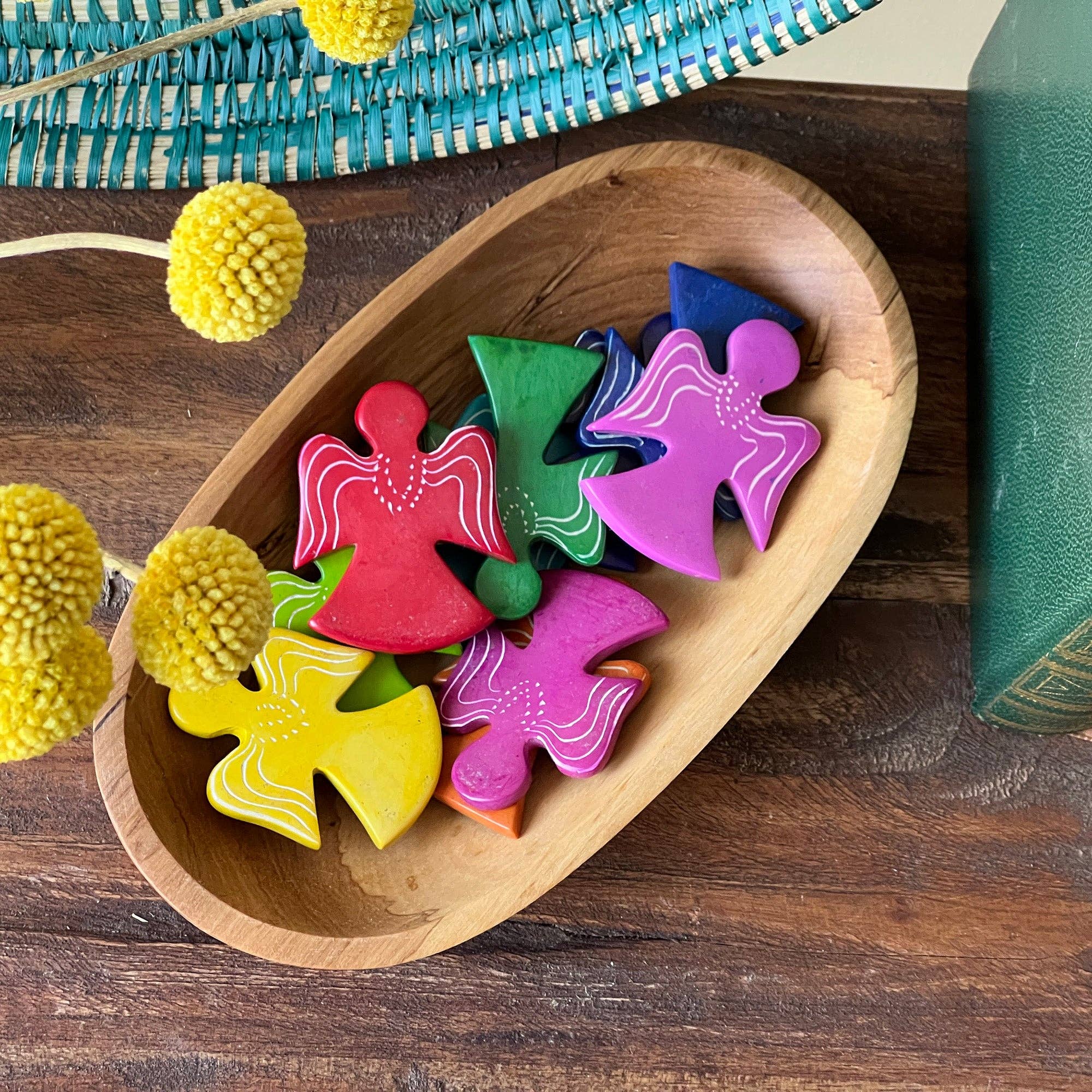 Global Crafts - Vente Figurine décorative - Paquet de 10 - Palm Angels colorés en stéatite1