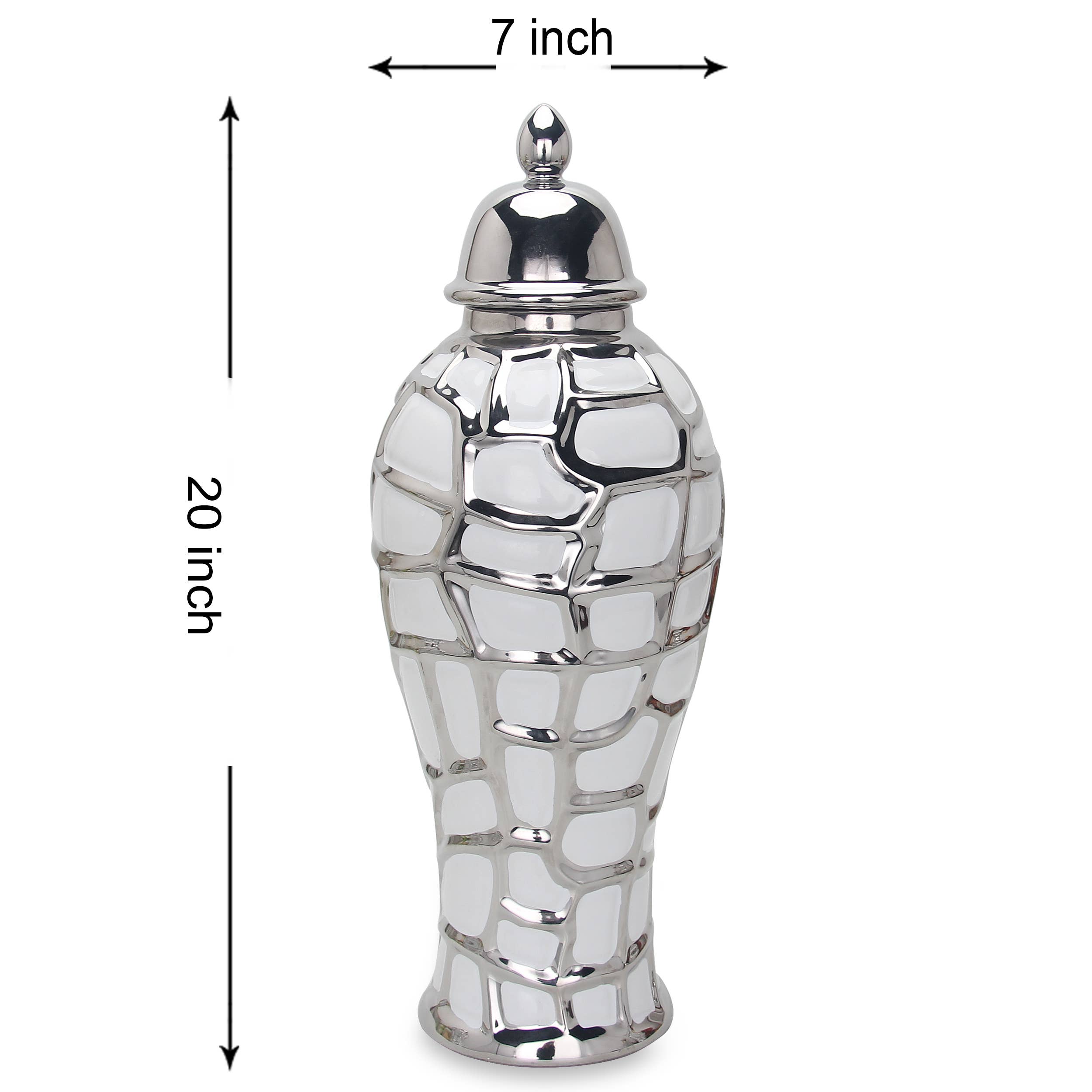 Amazing Rugs - Vendita all'ingrosso Barattoli decorativi - Vaso in ceramica bianca Ginger Jar con accento argentato1