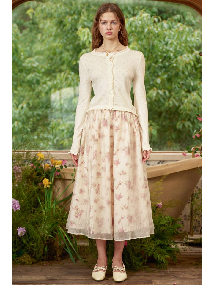 ROSIE POSIE - Wholesale Cardigan – Women’s - RP2786 - Cream Ruffle Button Cardigan3