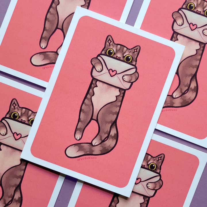 Kuguenko Illustration - Wholesale Love Card - Kitty Letter - Greeting Card, 5x7 in.1