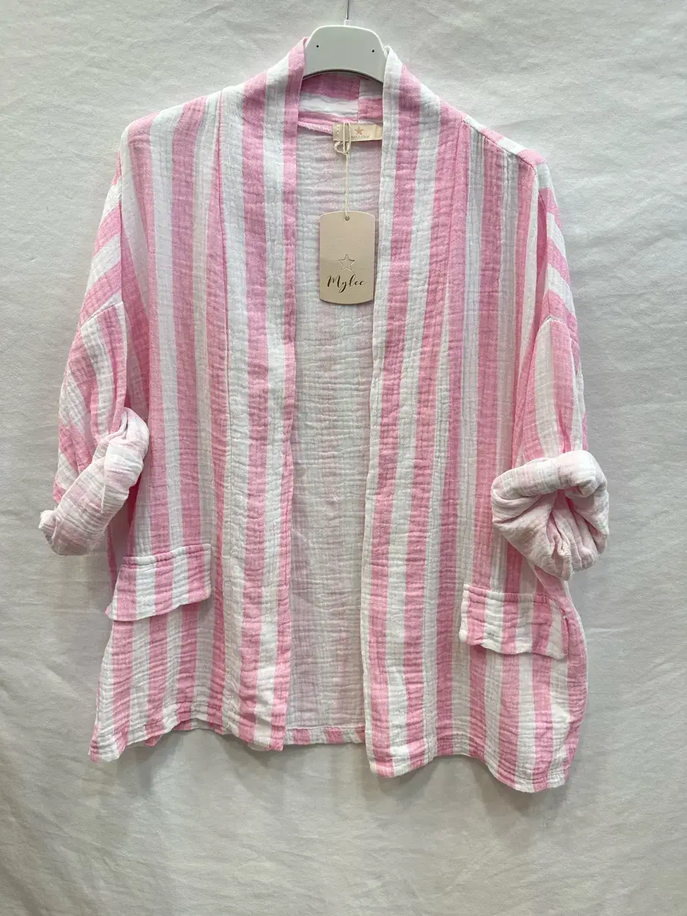 Mimi & Gogo - Vente Veste sans manches – femme - Gilet En Gaze De Coton à rayures @5022_GiGazeRaye3