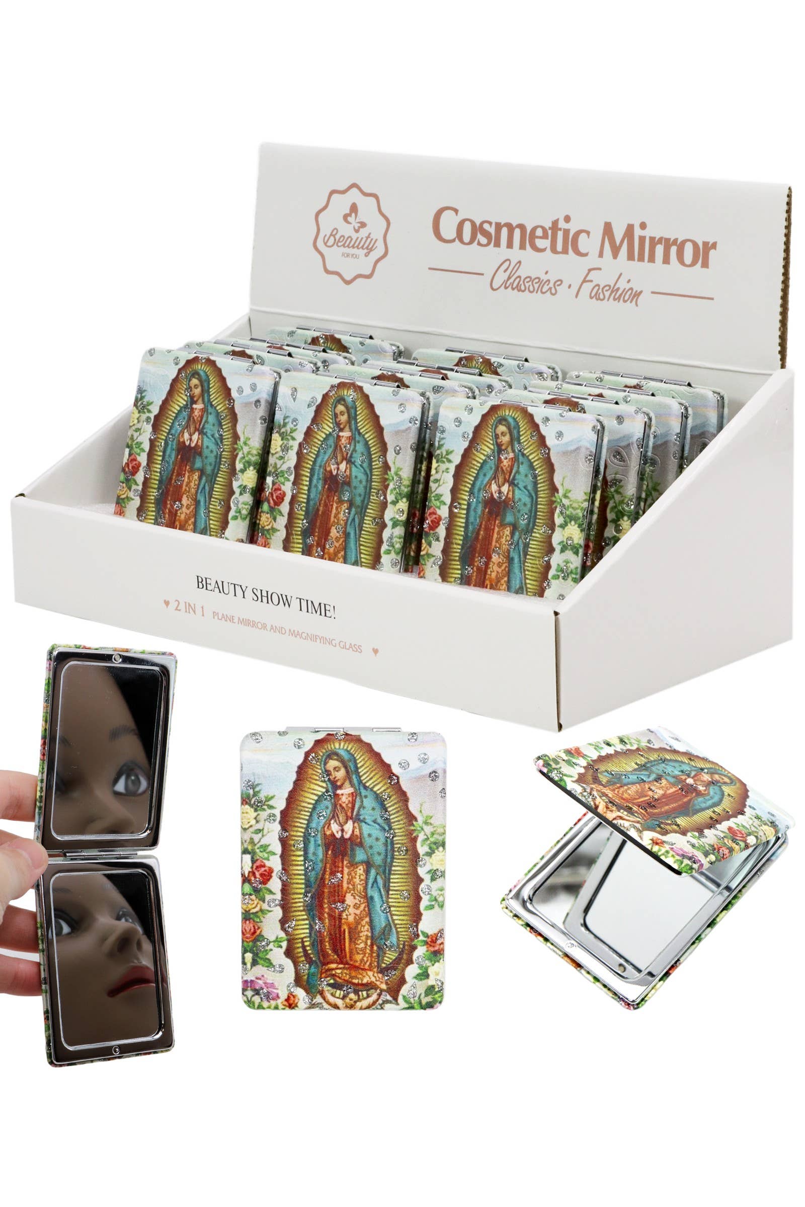 AS SHOWN Guadalupe Glitter Compact Makeup Mirror - 12 Pcs for wholesale on Faire