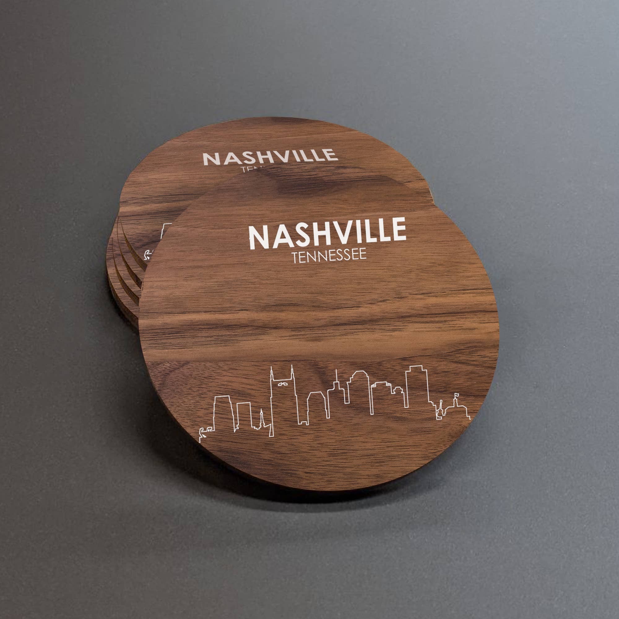 9th Letter Press - Wholesale Coasters - Maple Wood with Walnut UV Print - City Skyline State Coaster1