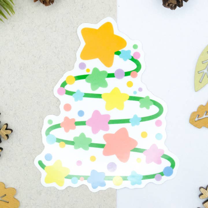 Festligt juletræ med stjerner klistermærke for engroshandel hos Sparkles in the Wild