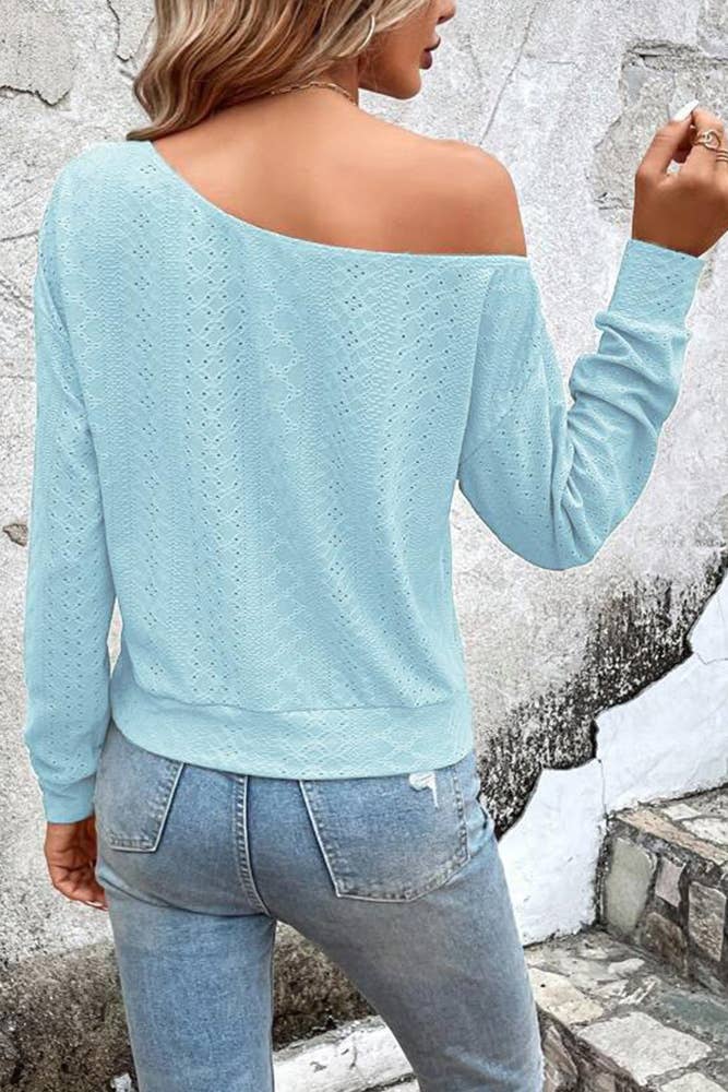 Wholesale Plain One Shoulder Jacquard Long Sleeves Top ZK198 Wholesale Plain One Shoulder Jacquard Long Sleeves Top ZK198