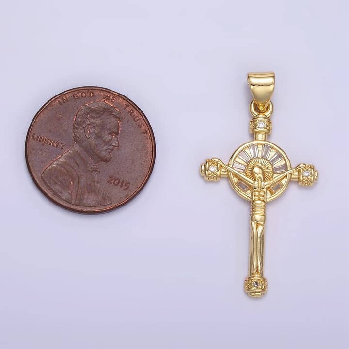 Aim Eternal - Wholesale Individual Charm/Pendant - 24K Gold Filled Crucifix Cross CZ Baguette Pendant | AA13302