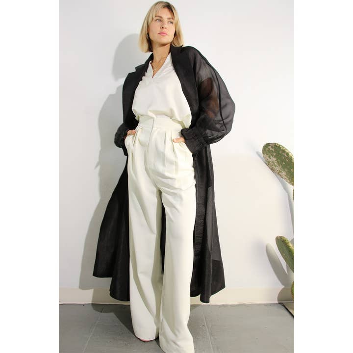 BLACK METALLIC ORGANZA TRENCH COAT for wholesale on Faire4