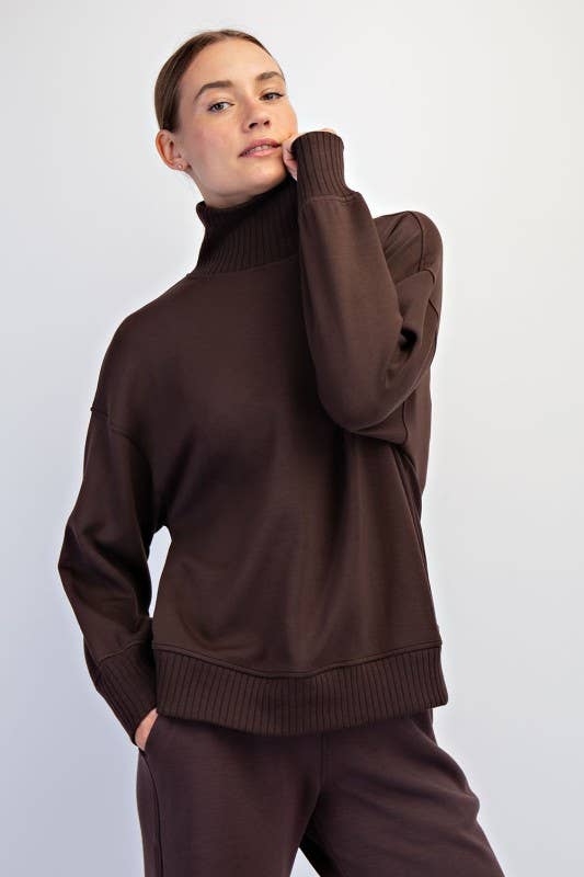 Espresso T430037-Long Sleeve Modal Scuba Ribbed Mock Neck Pullover for wholesale on Faire1