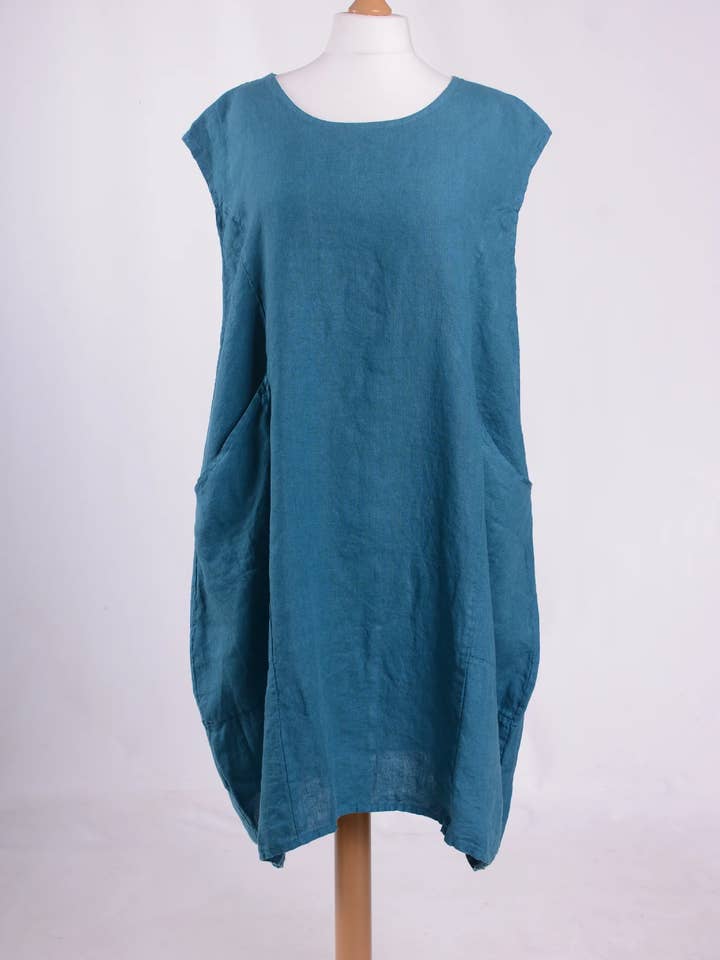 Plus Size Linen Cap Sleeve Dress With Deep Pockets - 9450 for wholesale by Jeld Wholesale