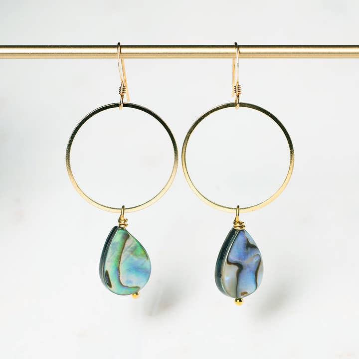 Calypso Abalone Shell Gold Hoop Earrings for wholesale by Edgy Petal Jewelry