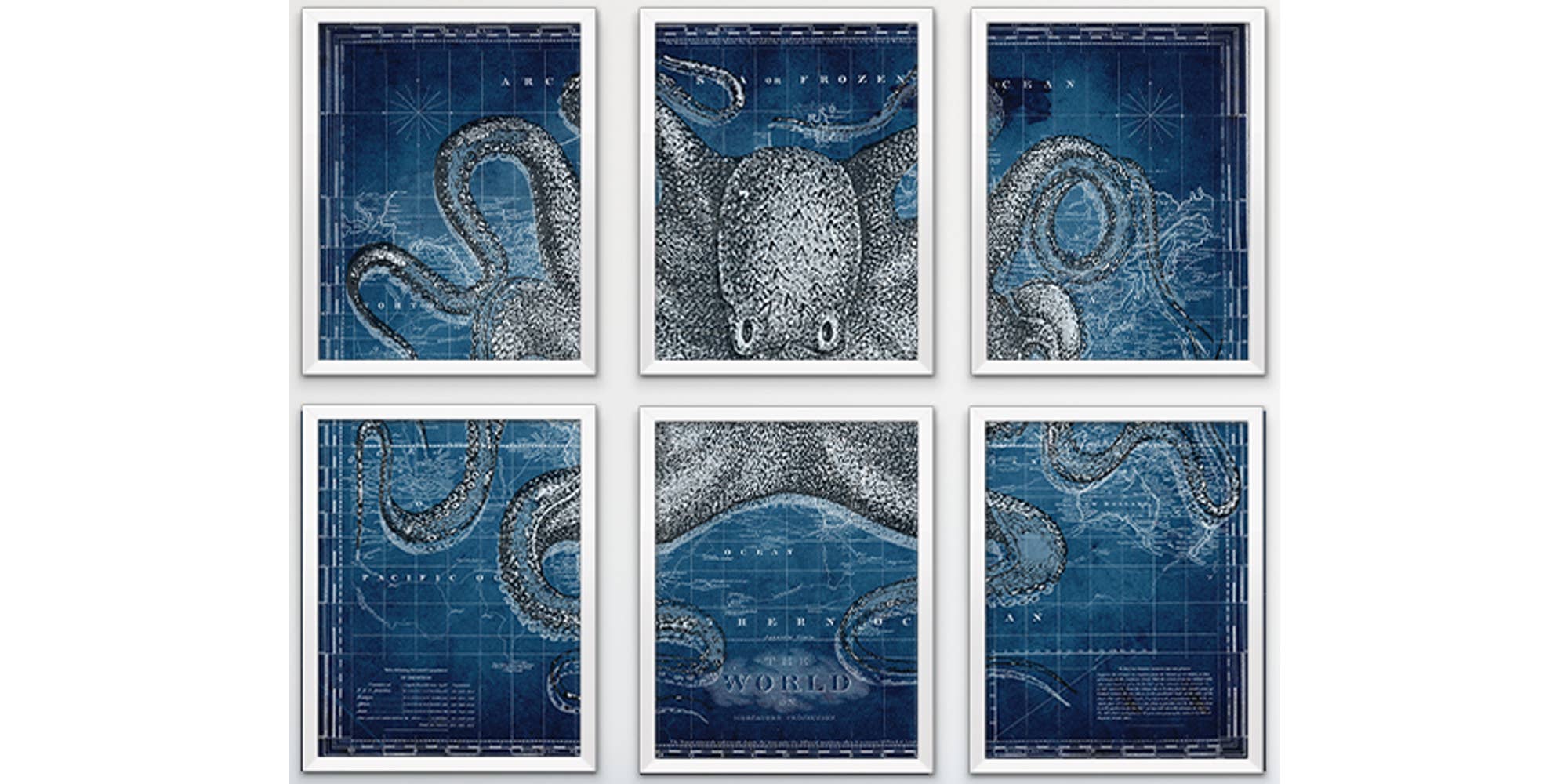 Fresh Prints of CT - Vente Set d'éléments de galerie photo - Ensemble de 6 pieuvres DAP0