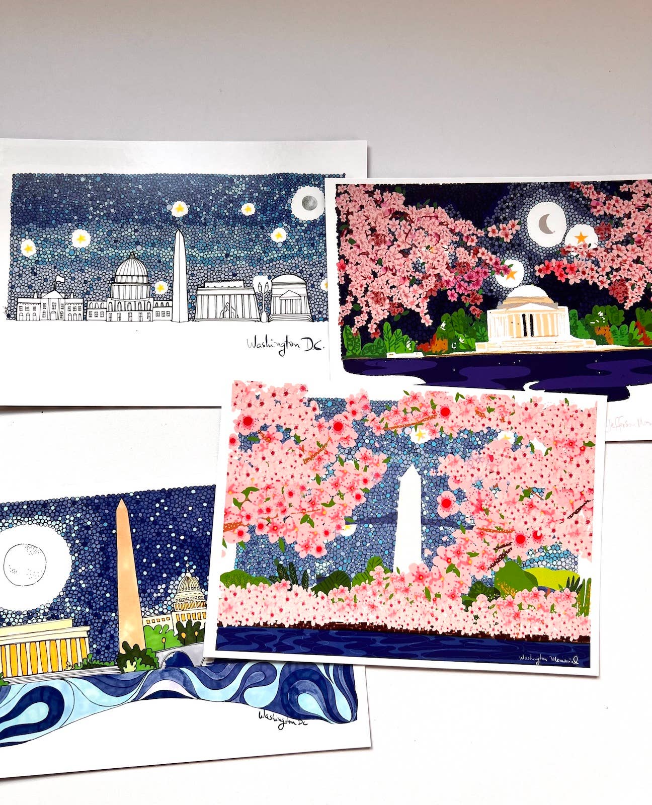 Violet Red Studio - Wholesale Postcard Set - D.C. Landmarks | Illustrated Postcard | Set of 4 | 5