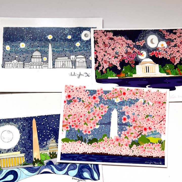 Violet Red Studio - Wholesale Postcard Set - D.C. Landmarks | Illustrated Postcard | Set of 4 | 5