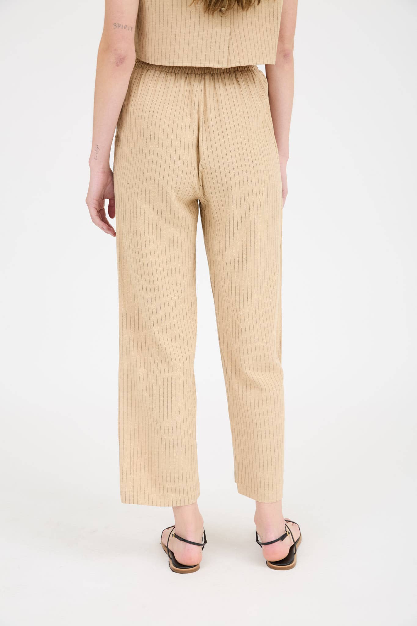 MINE - Wholesale Pants - Women's - PINSTRIPE DRAWSTRING STRAIGHT LEG LINEN PANTS1