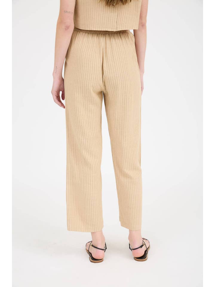 MINE - Wholesale Pants - Women's - PINSTRIPE DRAWSTRING STRAIGHT LEG LINEN PANTS1