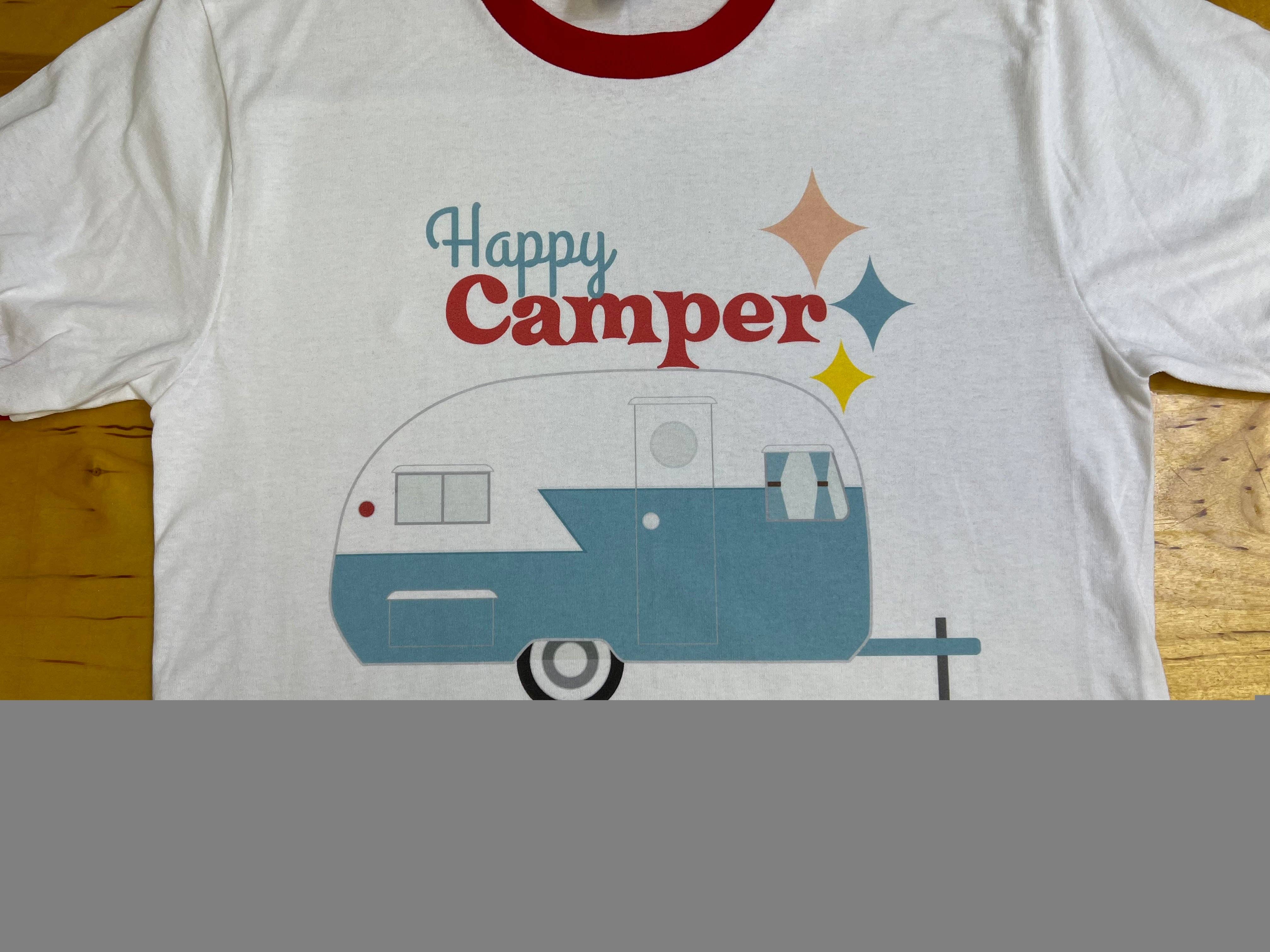 Astro Bettie - Venta al por mayor Camiseta serigrafiada - Mujer - Camiseta Happy Camper roja y blanca1