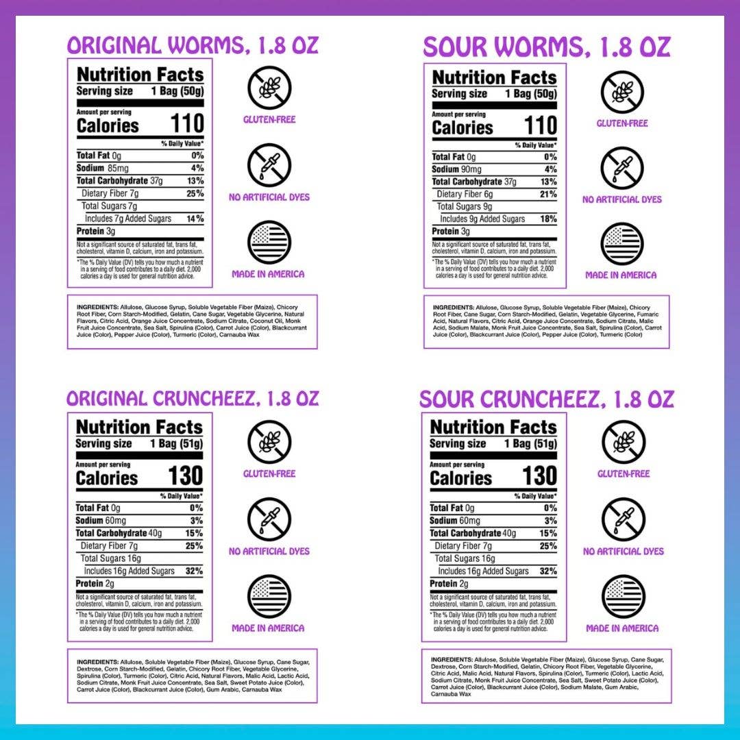 Rotten Candy - Wholesale Retailer Display - Food & Drink - Gummy Worms & Cruncheez Candy Display: GF, Low Sugar7