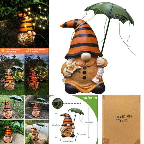 Solar Garden Series - #FF105 - The Ambient 6" Gnome for wholesale by St. Louis Wholesale LLC