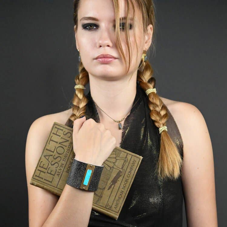 KBD Studio - Wholesale Cuff Bracelet - 2" Leather Cuff w/ Bright Turquoise Druzy1