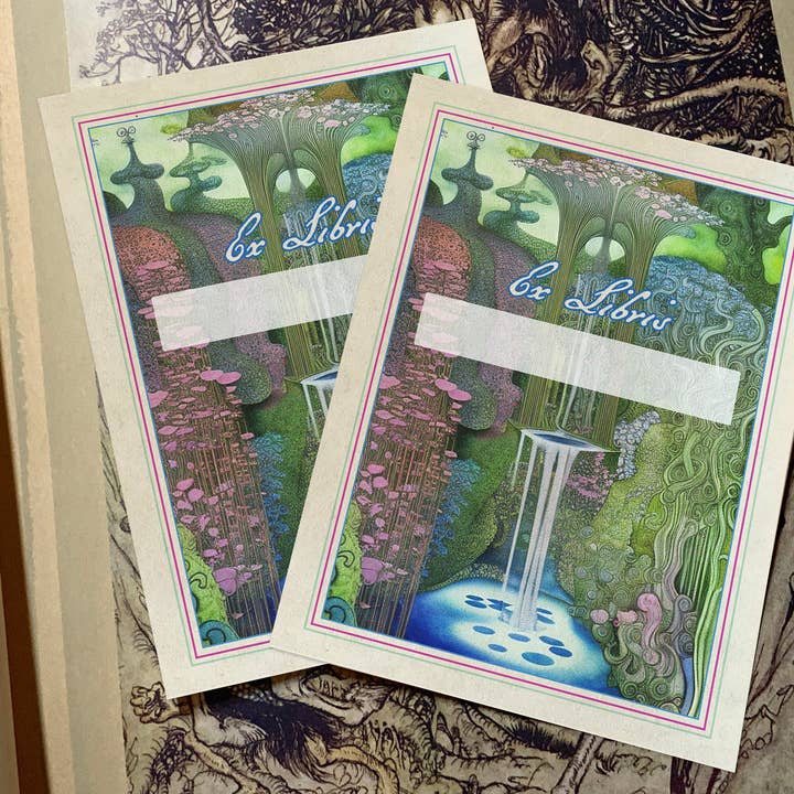 Fairy Forest Glen, Exlibris bogplader af gummieret papir for engroshandel hos Ebon et Noir LLC